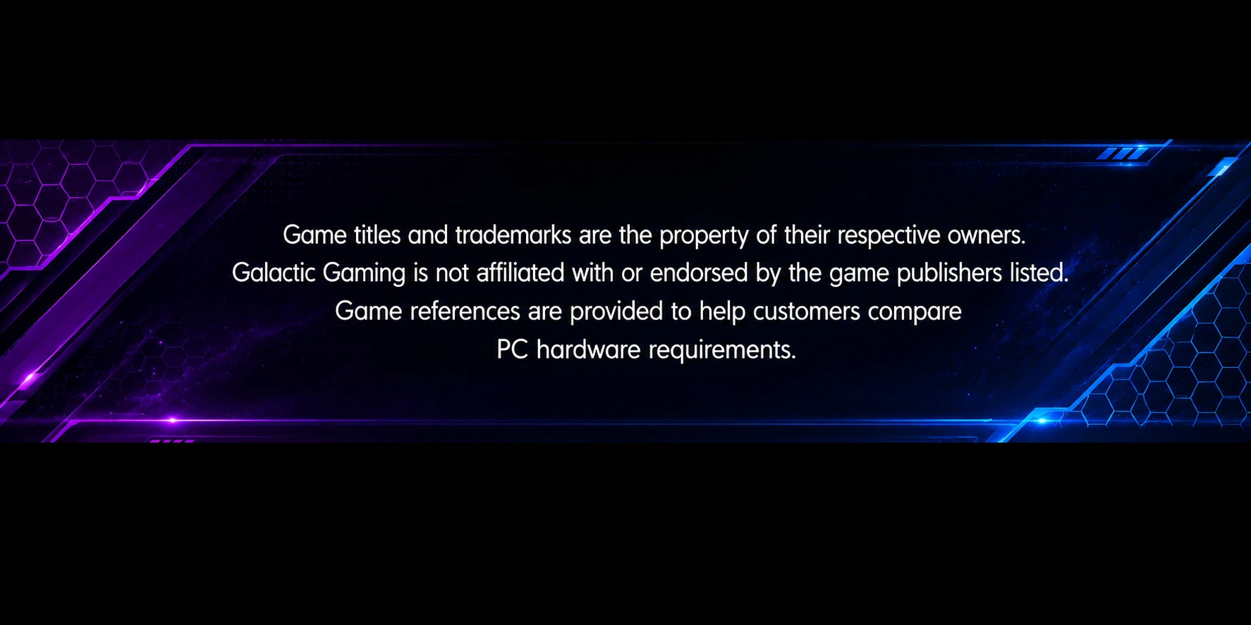 Galactic Gaming game titles and trademarks disclaimer
